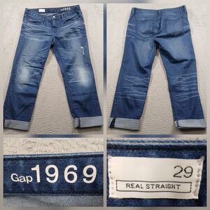 Gap 1969 Real Straight Jeans Women's 29 Bayside Wash Distressed Denim EUC